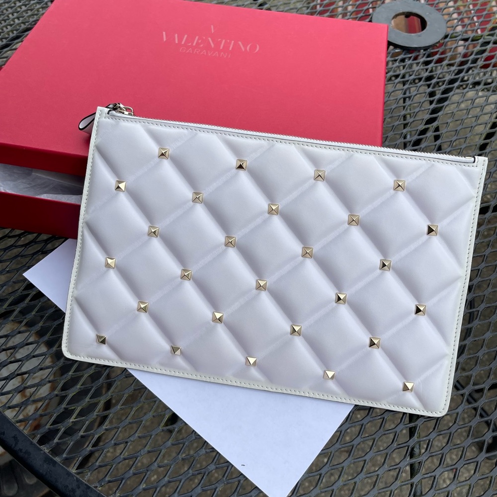Valentino Garavani White Clutch with Gold Studs